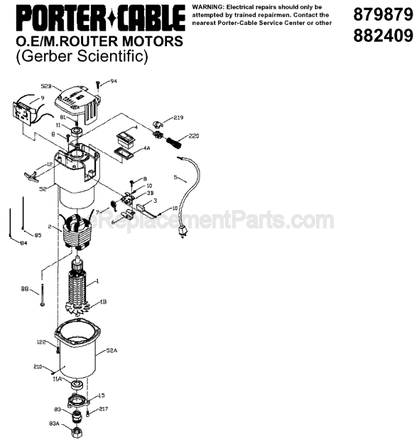 Page A Diagram and Parts List for 879879  Porter Cable Router